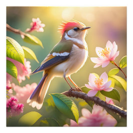 Red Headed Buff Chested Warbler Fantasy Bird Foto Afdruk