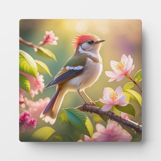 Red Headed Buff Chested Warbler Fantasy Bird Fotoplaat (Voorkant)