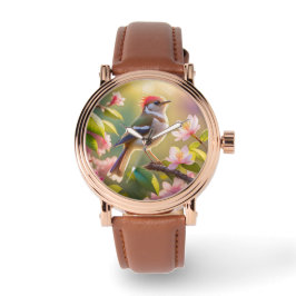 Red Headed Buff Chested Warbler Fantasy Bird Horloge