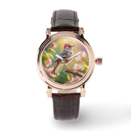 Red Headed Buff Chested Warbler Fantasy Bird Horloge