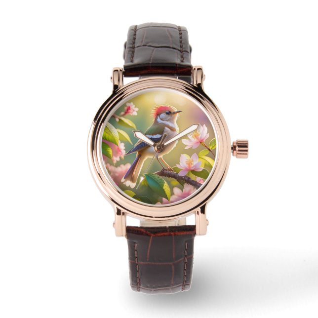 Red Headed Buff Chested Warbler Fantasy Bird Horloge (Voorkant)
