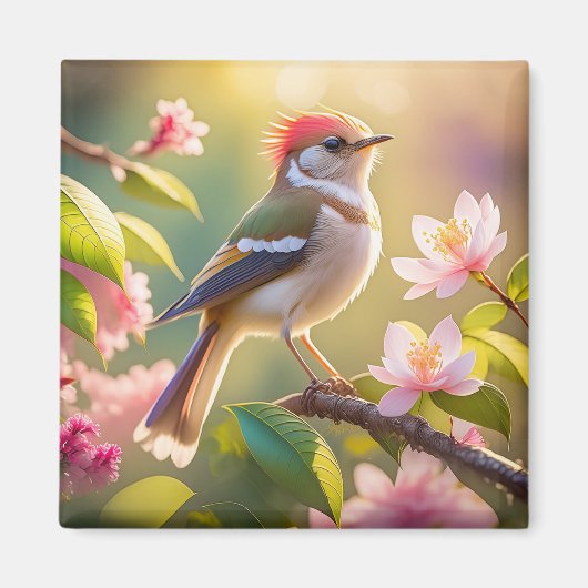 Red Headed Buff Chested Warbler Fantasy Bird Magneet (Voorkant)