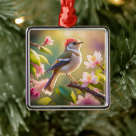 Red Headed Buff Chested Warbler Fantasy Bird Metalen Ornament