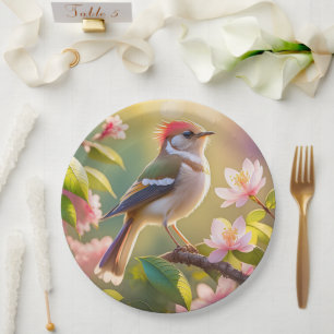 Red Headed Buff Chested Warbler Fantasy Bird Papieren Bordje