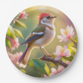 Red Headed Buff Chested Warbler Fantasy Bird Papieren Bordje (Voorkant)