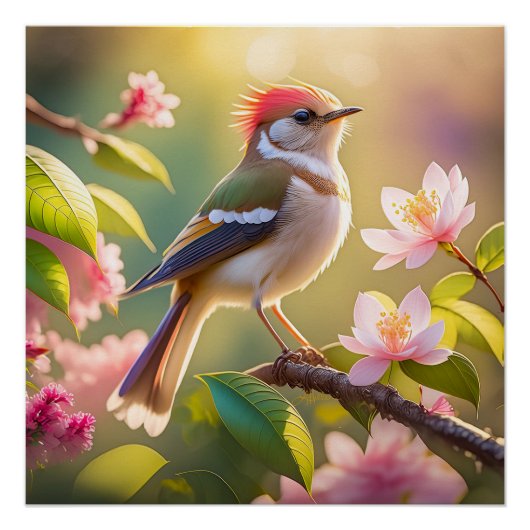 Red Headed Buff Chested Warbler Fantasy Bird Perfect Poster (Voorkant)