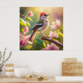 Red Headed Buff Chested Warbler Fantasy Bird Poster (Keuken)
