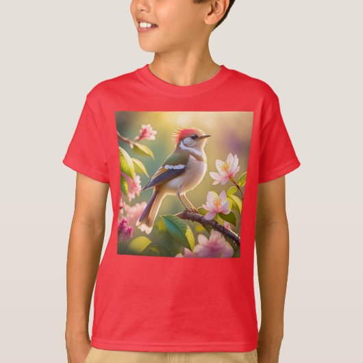 Red Headed Buff Chested Warbler Fantasy Bird T-shirt (Voorkant)