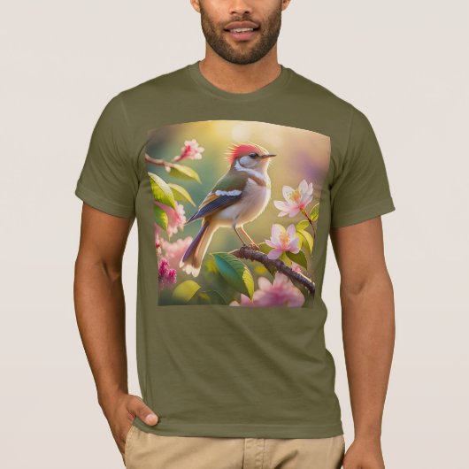 Red Headed Buff Chested Warbler Fantasy Bird T-shirt (Voorkant)