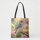 Red Headed Buff Chested Warbler Fantasy Bird Tote Bag (Voorkant)