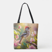 Red Headed Buff Chested Warbler Fantasy Bird Tote Bag (Achterkant)