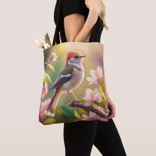 Red Headed Buff Chested Warbler Fantasy Bird Tote Bag (Dichtbij)