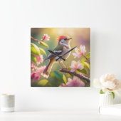 Red Headed Buff Chested Warbler Fantasy Bird Vierkante Klok (Huis)