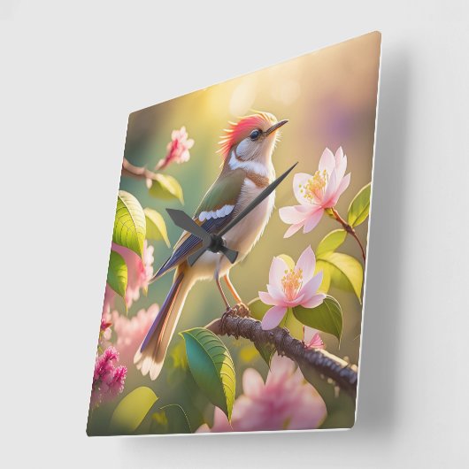 Red Headed Buff Chested Warbler Fantasy Bird Vierkante Klok (Hoek)