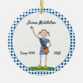 Red Headed Cadette Girl Scouting Blue Polka-Stippe Keramisch Ornament (Voorkant)
