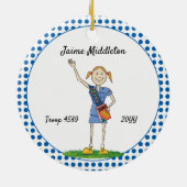 Red Headed Cadette Girl Scouting Blue Polka-Stippe Keramisch Ornament (Achterkant)
