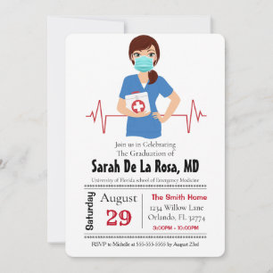 Red Headed Girl Medical School Afstuderen Uitnodig Kaart