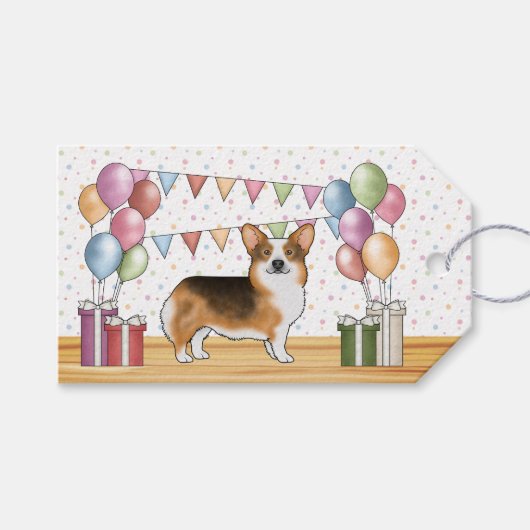 Red Headed Tri Pembroke Welsh Corgi Happy Birthday Cadeaulabel (Voorkant (Horizontaal))