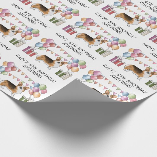 Red Headed Tri Pembroke Welsh Corgi Happy Birthday Cadeaupapier (Hoek)