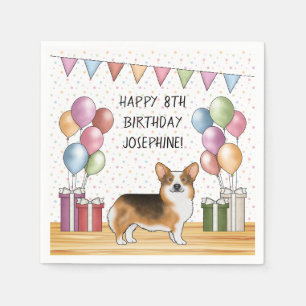 Red Headed Tri Pembroke Welsh Corgi Happy Birthday Servet
