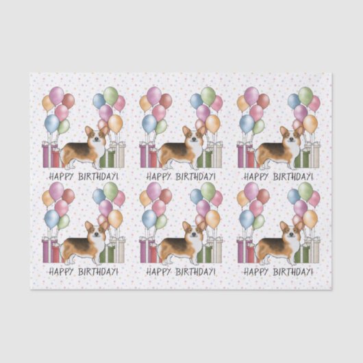 Red Headed Tri Pembroke Welsh Corgi Happy Birthday Tissuepapier (Voorkant)