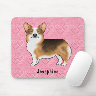 Red Headed Tri Pembroke Welsh Corgi Hearts & Name Muismat