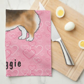 Red Headed Tri Pembroke Welsh Corgi Hearts & Name Theedoek (Quarter Fold)