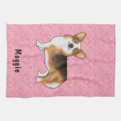 Red Headed Tri Pembroke Welsh Corgi Hearts & Name Theedoek (Horizontaal)