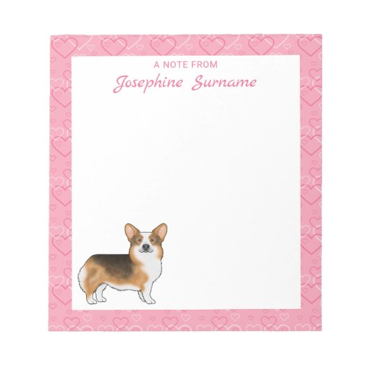 Red Headed Tri Pembroke Welsh Corgi Hearts & Text Notitieblok (Voorkant)