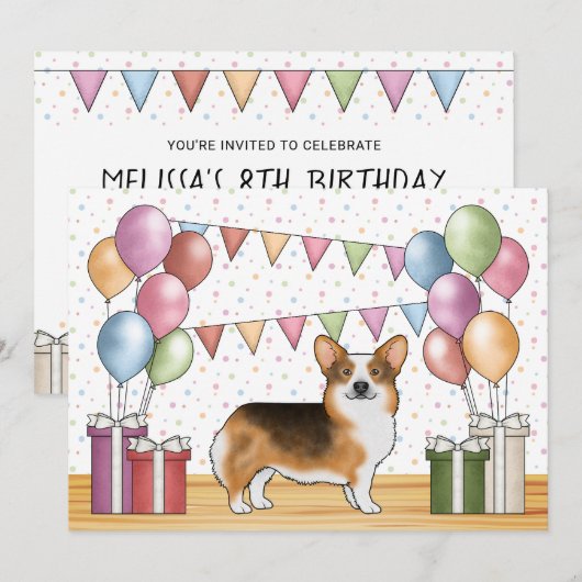 Red Headed Tri Pembroke Welsh Corgi Leuke verjaard Kaart (Voorkant / Achterkant)