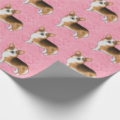 Red Headed Tri Pembroke Welsh Corgi Love Pink Cadeaupapier (Hoek)