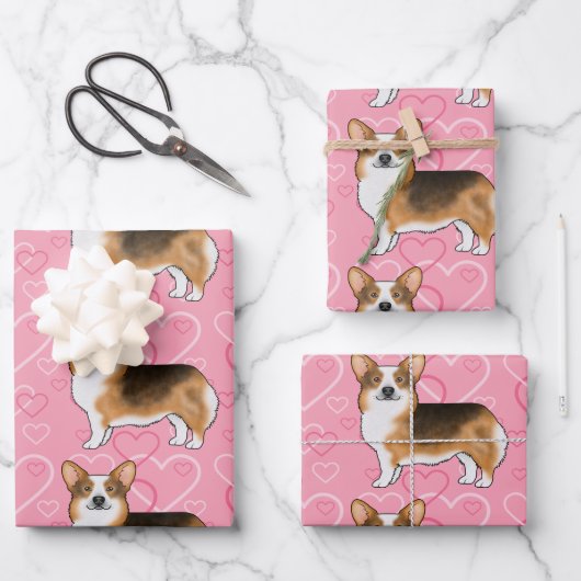 Red Headed Tri Pembroke Welsh Corgi Love Pink Inpakpapier Vel (Voorkant)