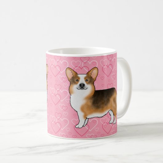 Red Headed Tri Pembroke Welsh Corgi Pink Hearts Koffiemok (Voorkant rechts)
