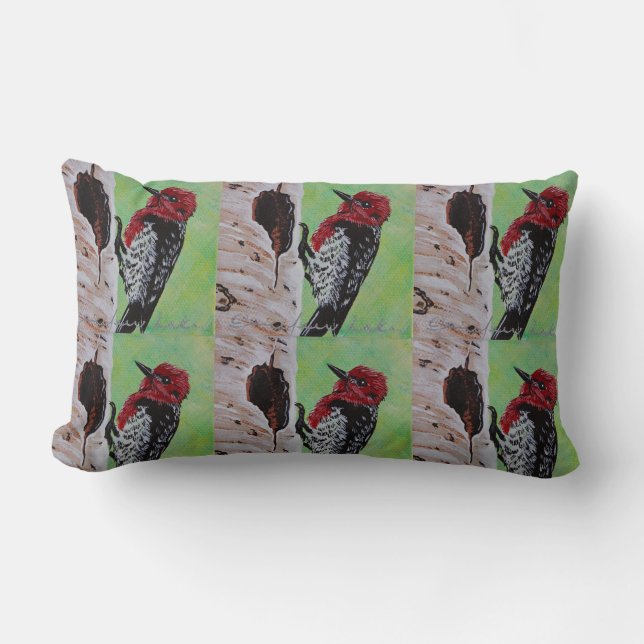 Red Headed Woodpecker Pillow Kussen (Voorkant)