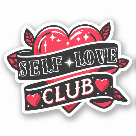 Red Hear Zelf Liefde Club Sticker (Voorkant)