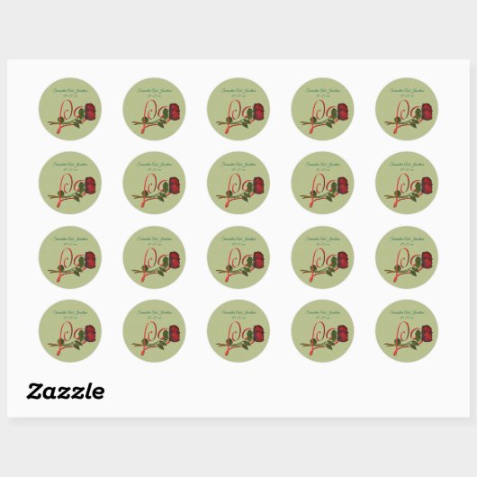 Red Heart And Roses Personalized Wedding  Ronde Sticker (Vel)