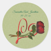 Red Heart And Roses Personalized Wedding  Ronde Sticker (Voorkant)
