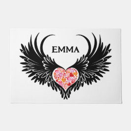 Red heart angel black wings deurmat