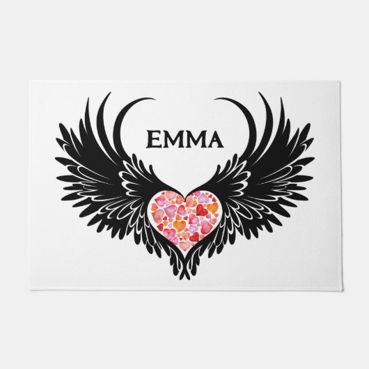 Red heart angel black wings deurmat (Voorkant)