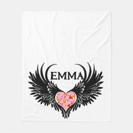 Red heart angel black wings fleece deken