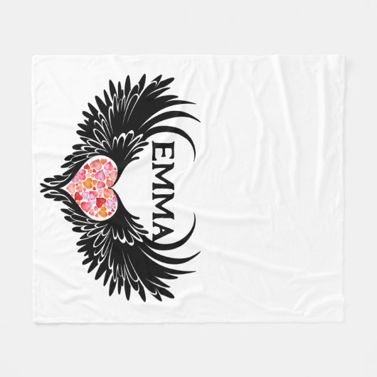 Red heart angel black wings fleece deken (Voorkant (Horizontaal))