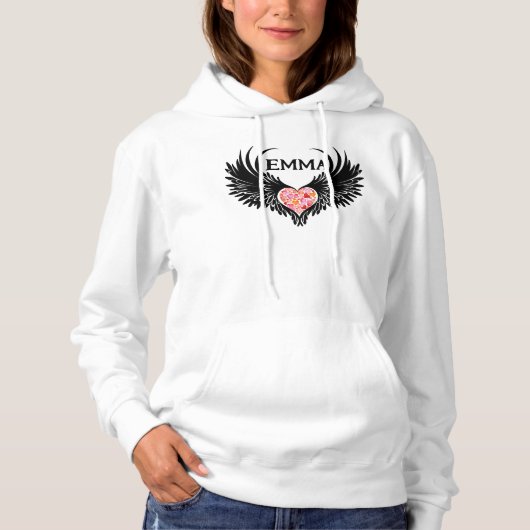 Red heart angel black wings hoodie (Voorkant)