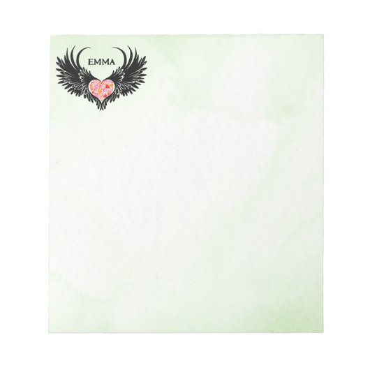 Red heart angel black wings notitieblok (Voorkant)