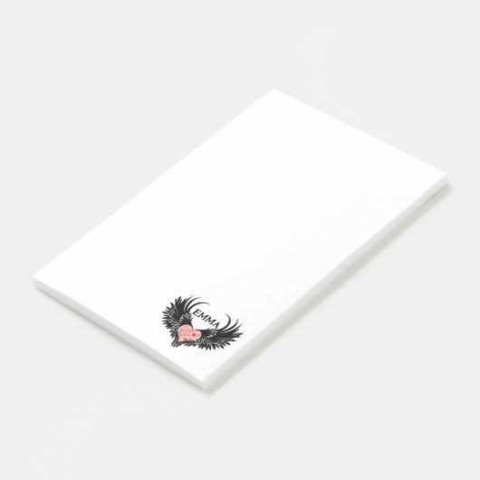 Red heart angel black wings post-it® notes (Schuin)