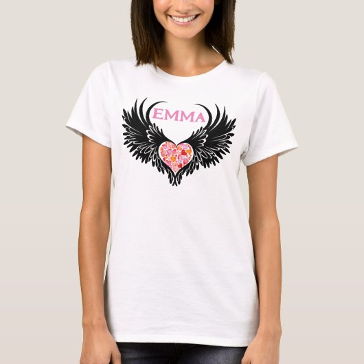 Red heart angel black wings t-shirt (Voorkant)