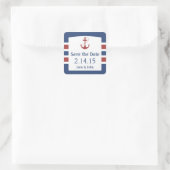 Red Heart Anker Nautical Save the Date Vierkante Sticker (Tas)