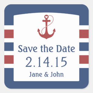 Red Heart Anker Nautical Save the Date Vierkante Sticker