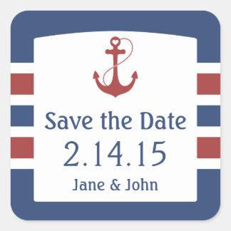 Red Heart Anker Nautical Save the Date Vierkante Sticker