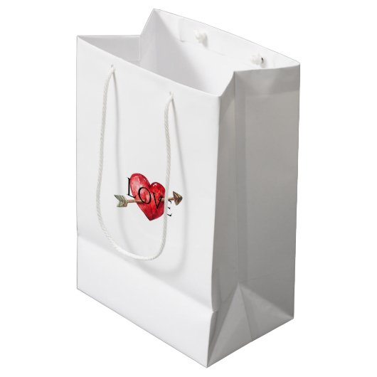 Red Heart Arrow Love Medium Cadeauzakje (Voorkant Gekanteld)