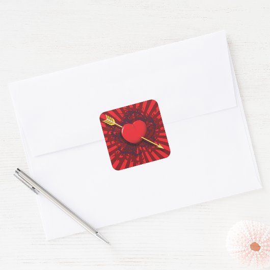 Red Heart Arrow Vierkante Sticker